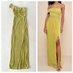 Lulu's Lime Green One-Shoulder Maxi Dress